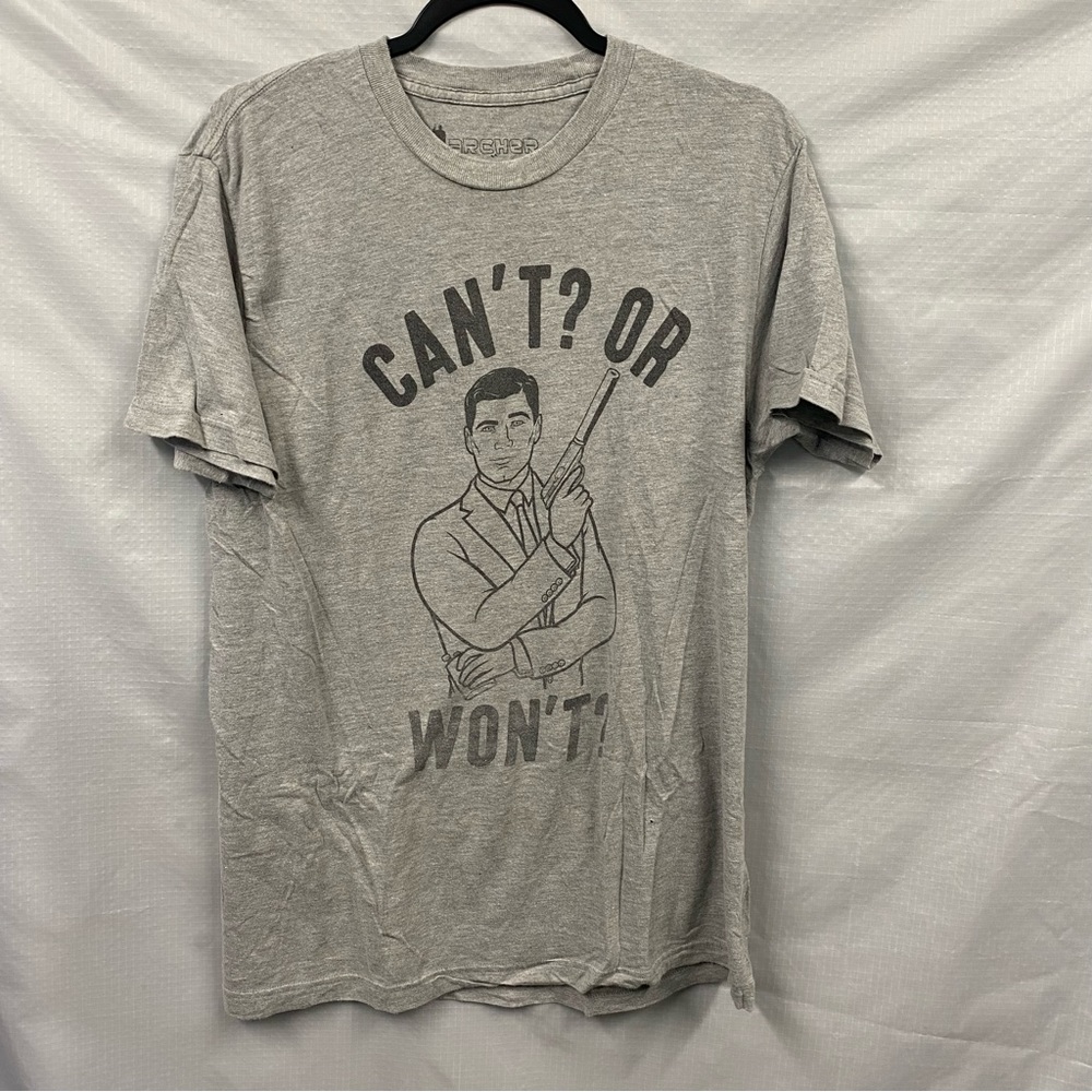 Archer F/X men’s tee “Can’t or Won’t” gray heather Mens Large